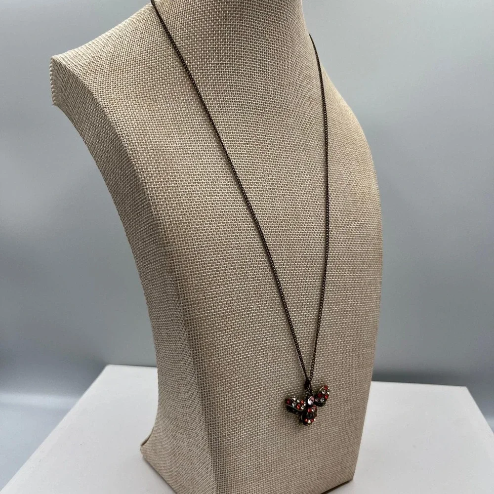 Vintage Bronze‎ Tone Bee Pendant Necklace Rhinestone Crystal Insect Jewelry Boho